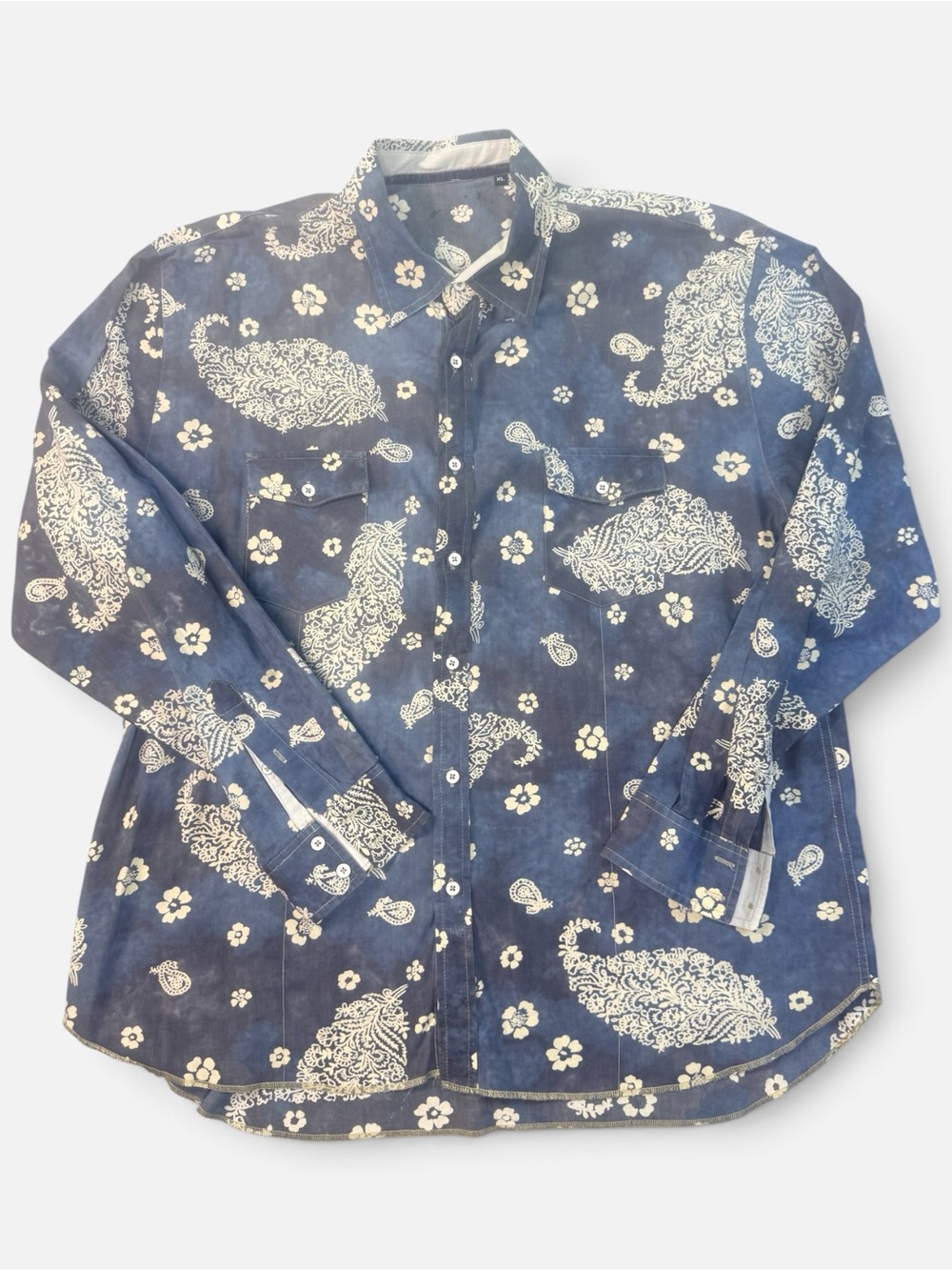 Ron Holiday Men’s XL Blue Paisley Floral Western Button Down Shirt